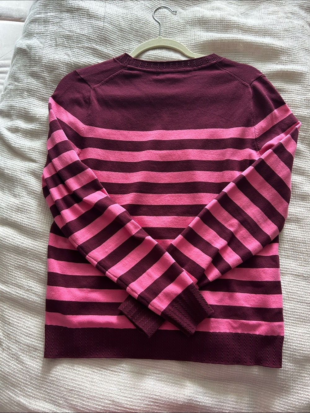 Boden Striped Crewneck Sweater in Pink and Burgundy - Picture 3 of 3
